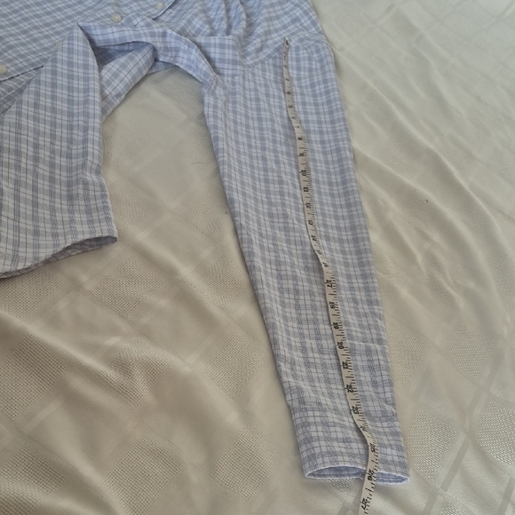 Perry Ellis Light Blue Plaid Button Down Shirt - Picture 12 of 16